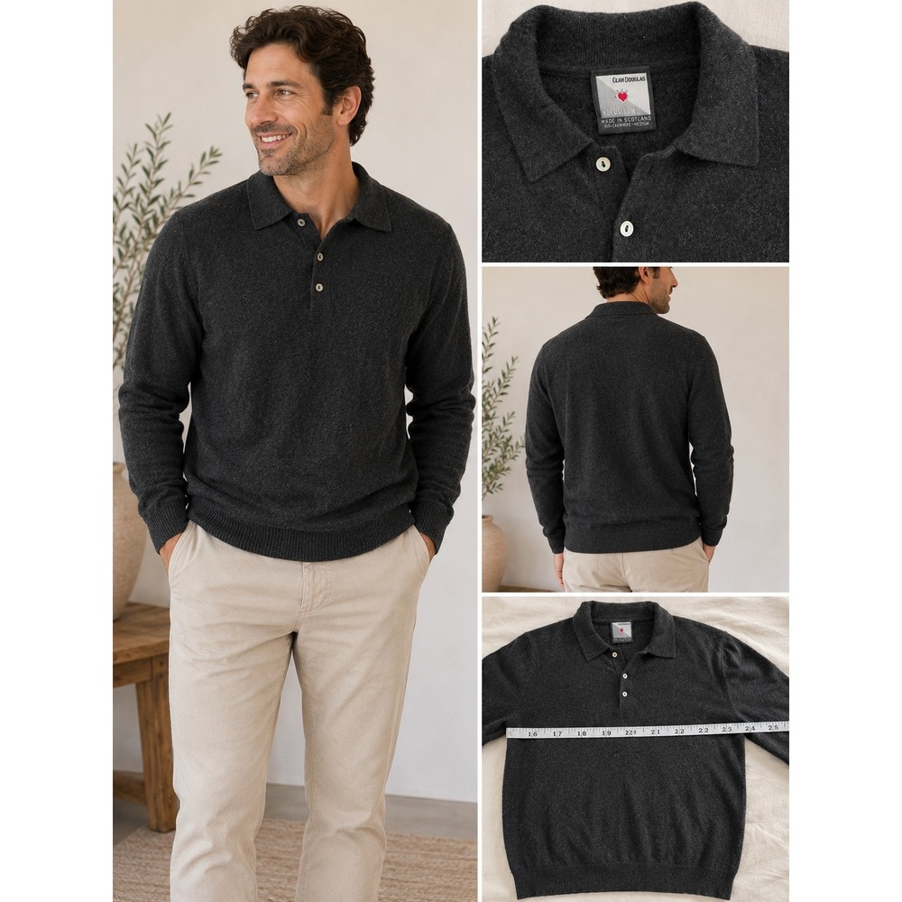 Vintage Clan Douglas Nordstrom 100 Cashmere Knit Polo Sweater Made in Scotland M